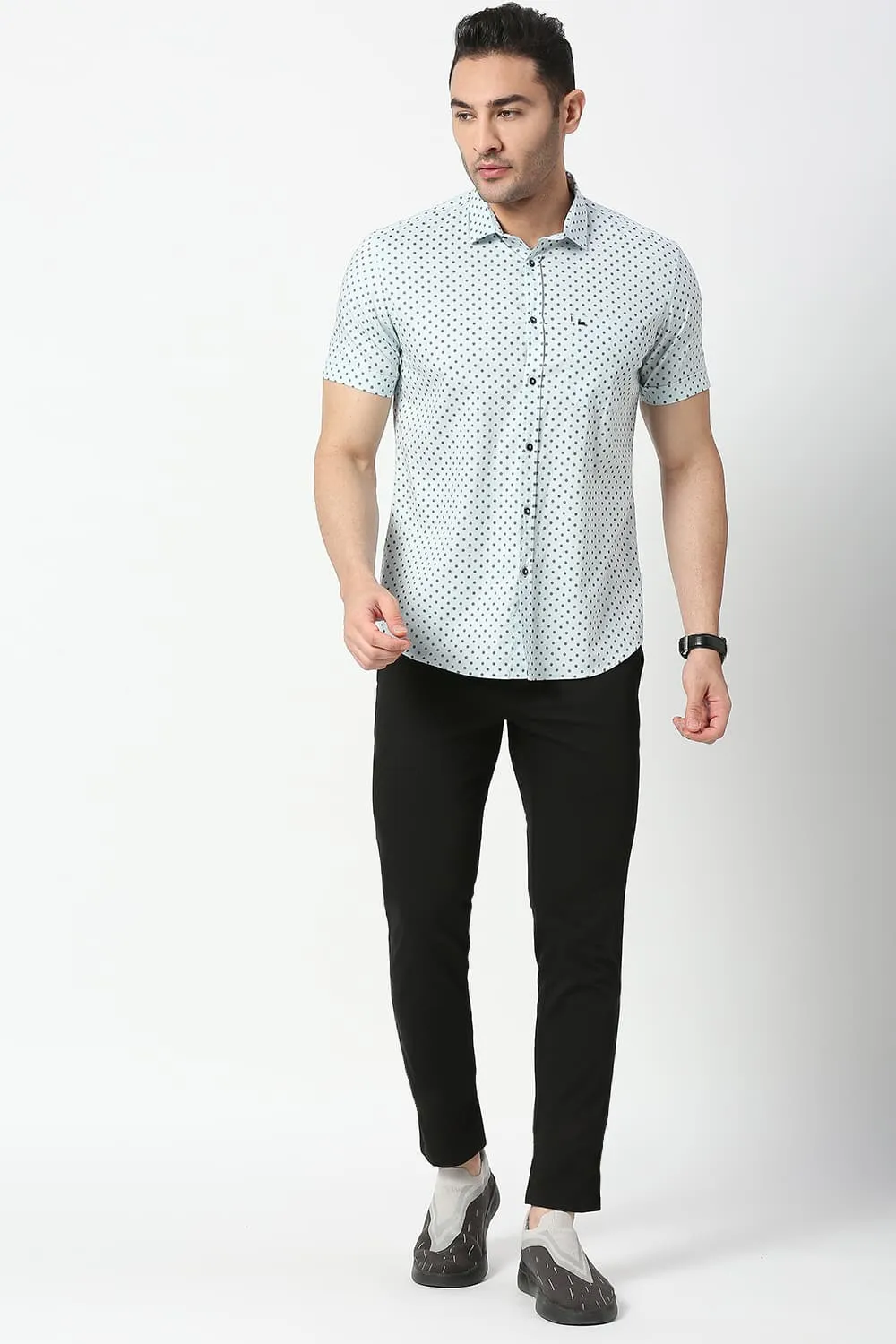 Slim Fit Cotton Printed Halfsleeves Shirt