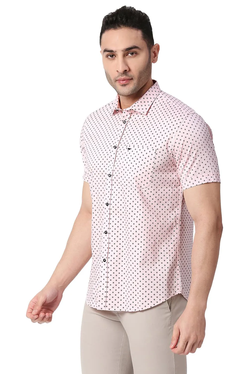 Slim Fit Cotton Printed Halfsleeves Shirt