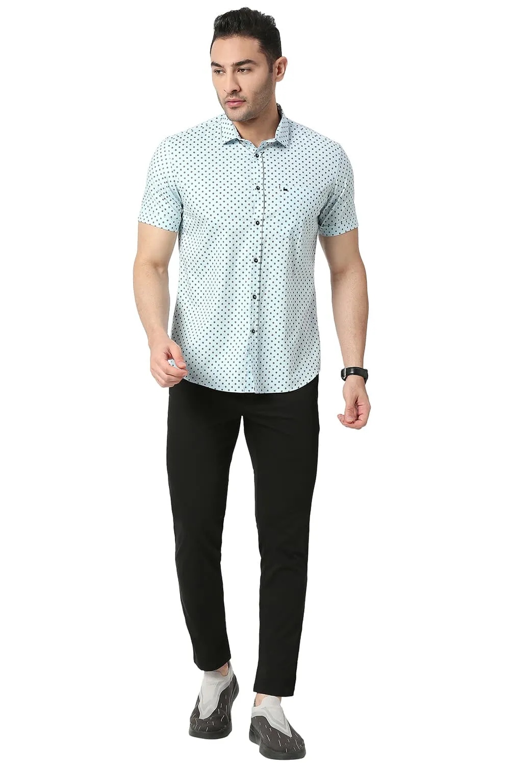 Slim Fit Cotton Printed Halfsleeves Shirt