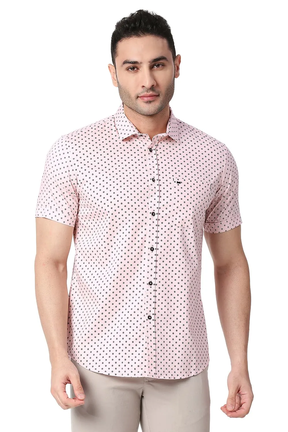 Slim Fit Cotton Printed Halfsleeves Shirt