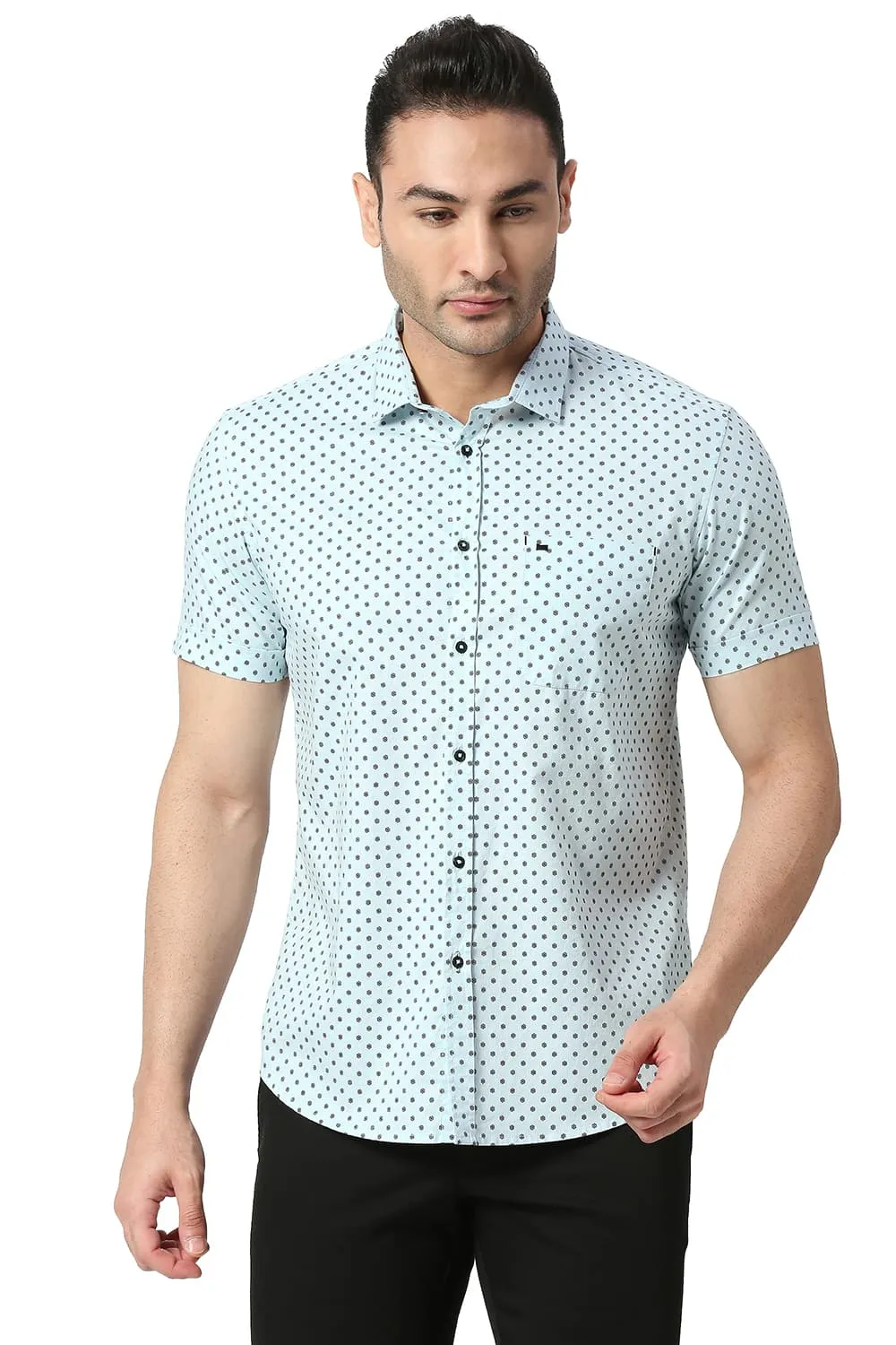 Slim Fit Cotton Printed Halfsleeves Shirt