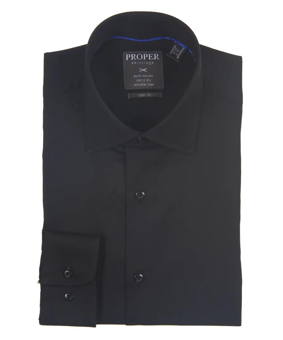 Solid Black Slim Fit Cotton Shirt