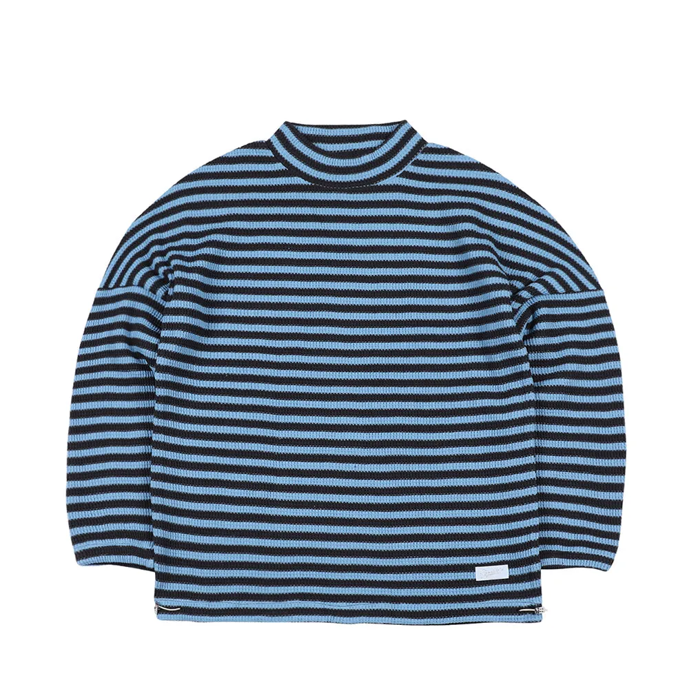 STRIPE HIGH NECK PULLOVER BLUE