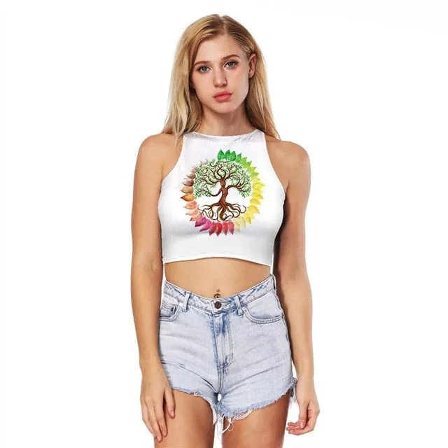 Sun Flower Printed Crop Top Sleeveless Shirt