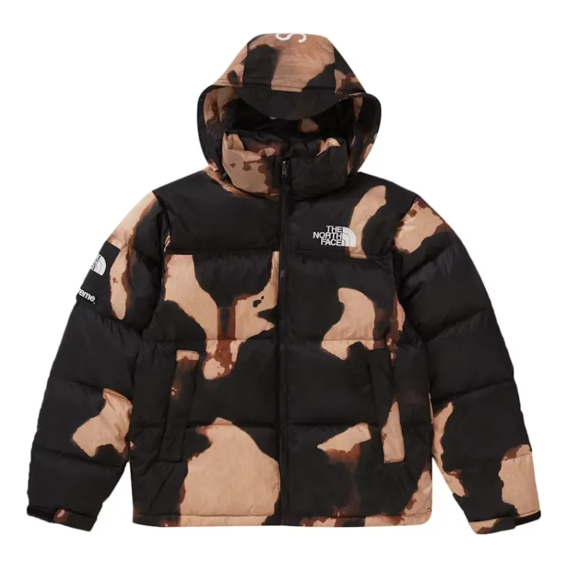 Supreme The North Face Bleached Denim Print Nuptse Jacket Black