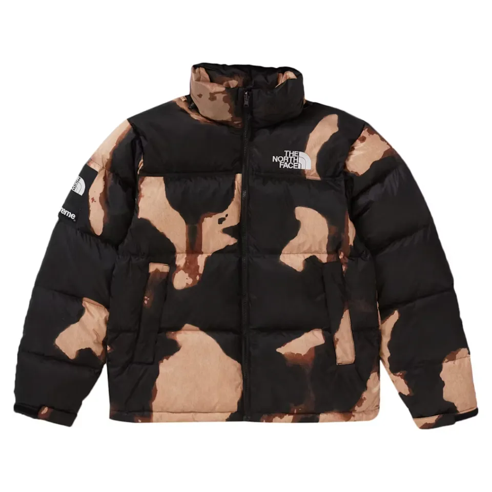 Supreme The North Face Bleached Denim Print Nuptse Jacket Black