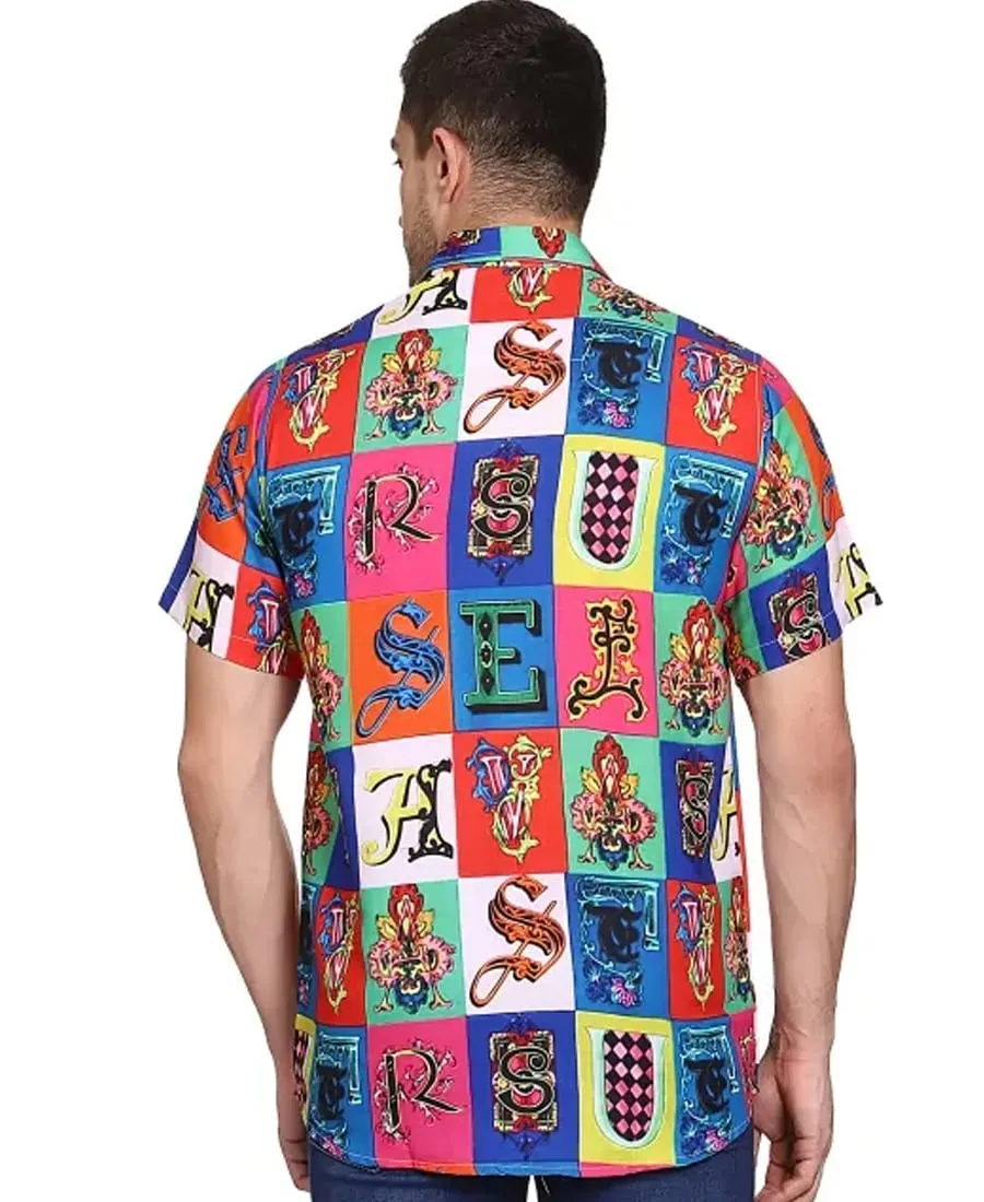 SXV Men's Cotton Rayon Digital Printed Half Sleeves Shirt (Alphabets)(lowest price-non returnable)