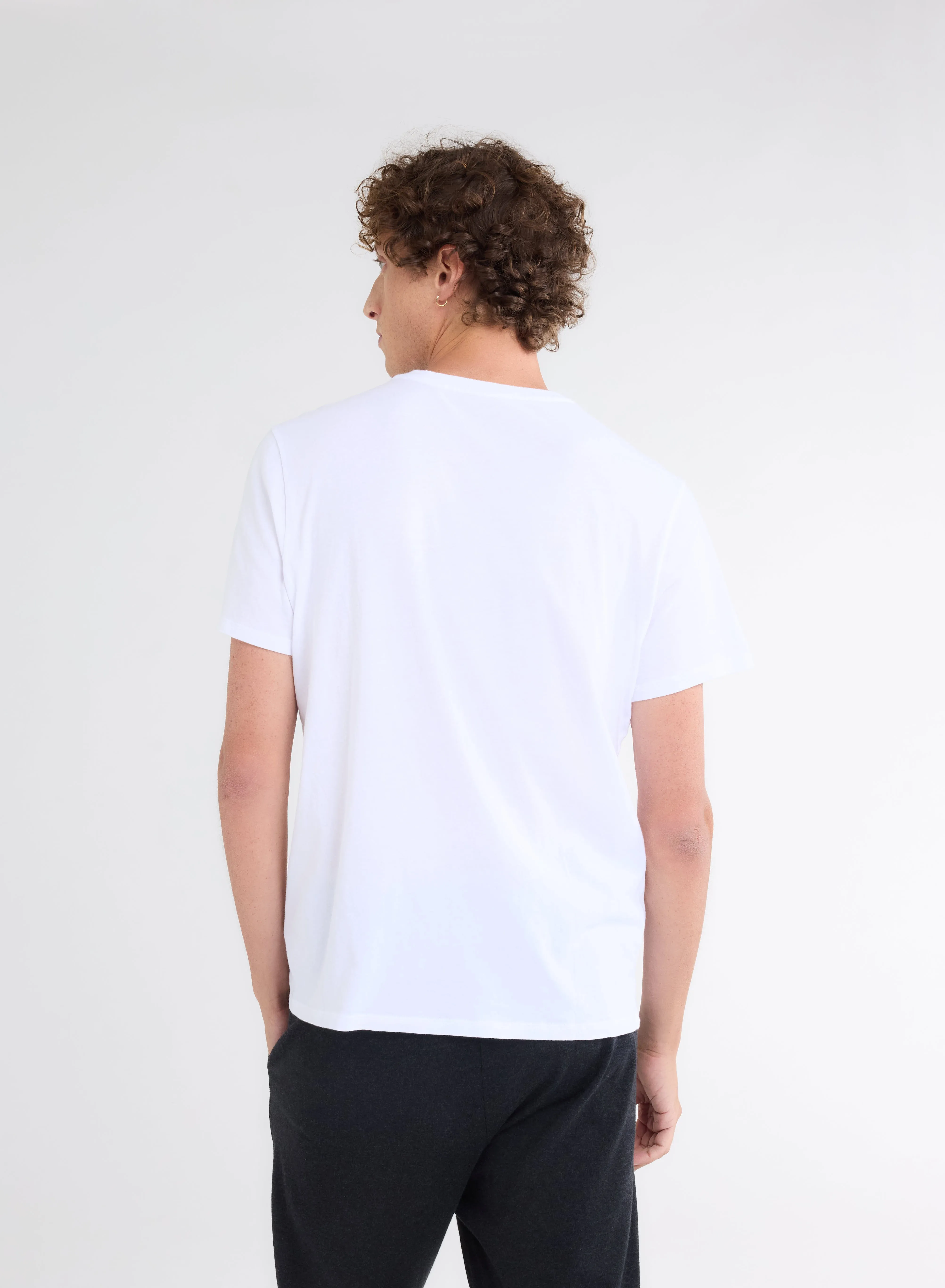 T-shirt Blanc Paul Col V Manches Courtes en Coton