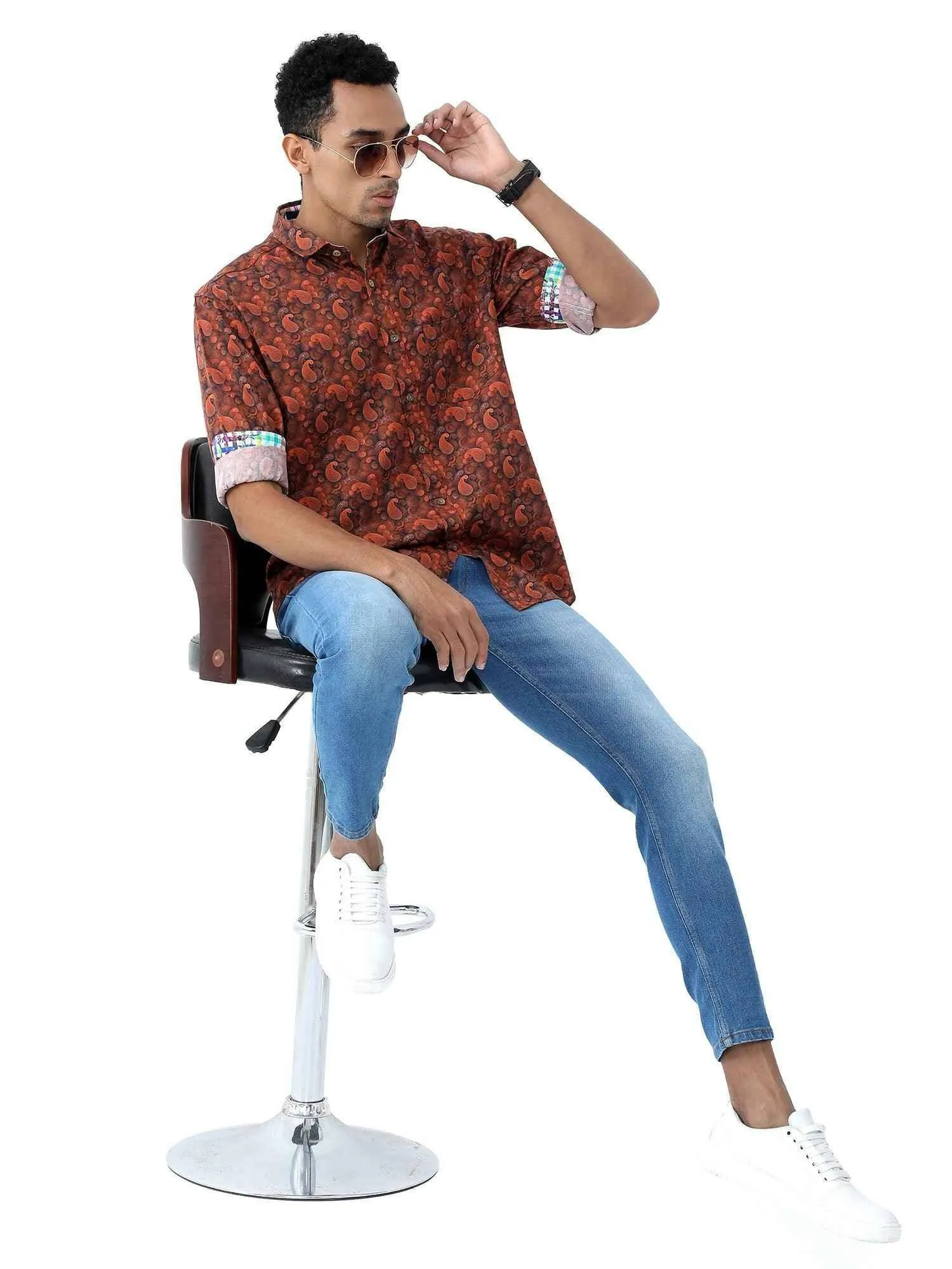 Tan Paisley Digital Printed Full Shirt