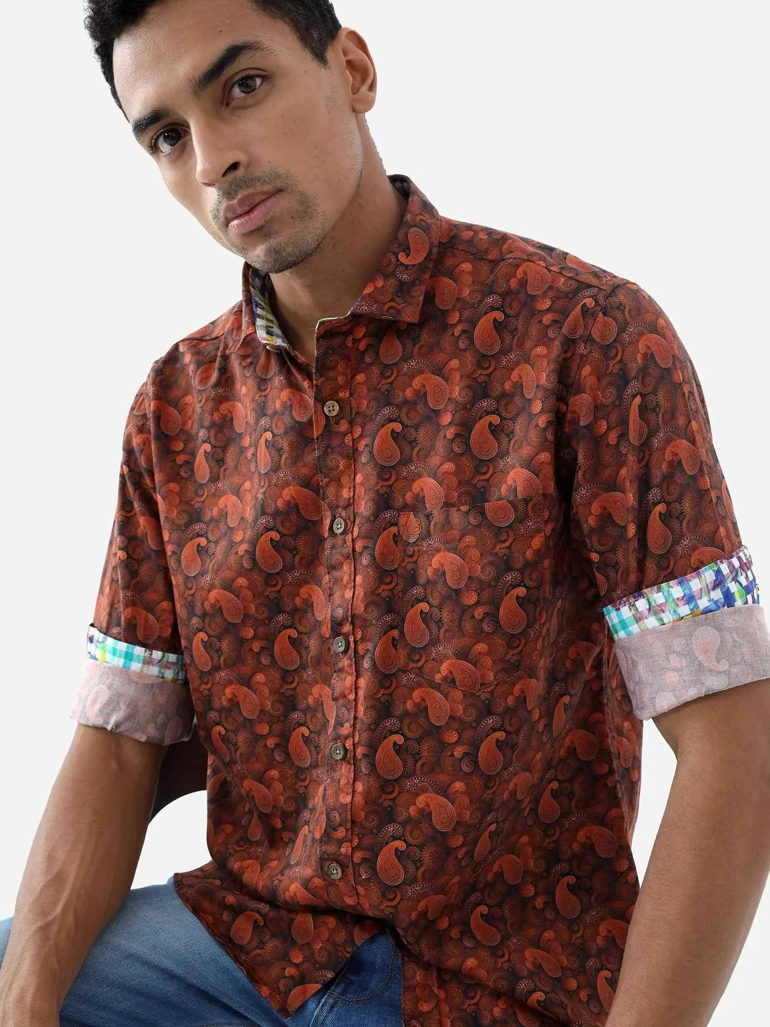 Tan Paisley Digital Printed Full Shirt