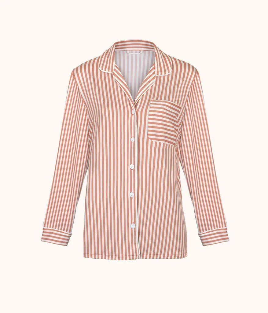 The All-Day Lounge Shirt - Print: Shell Pink Stripe