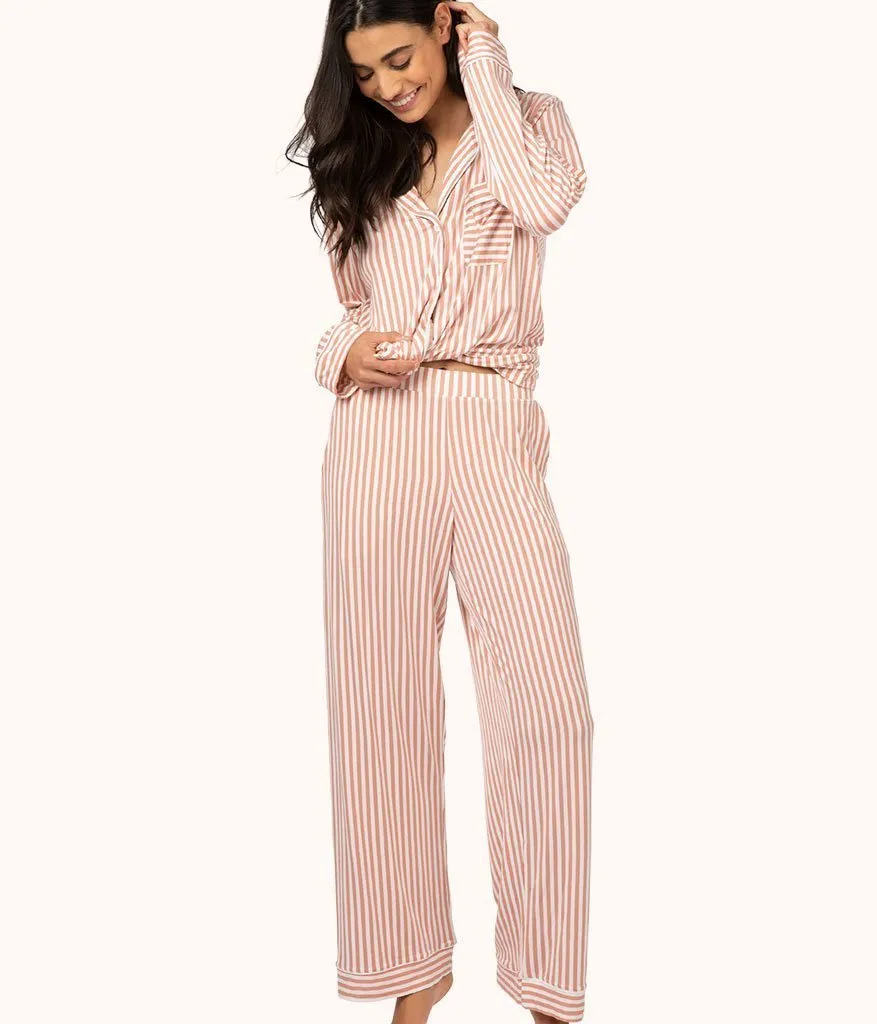 The All-Day Lounge Shirt - Print: Shell Pink Stripe