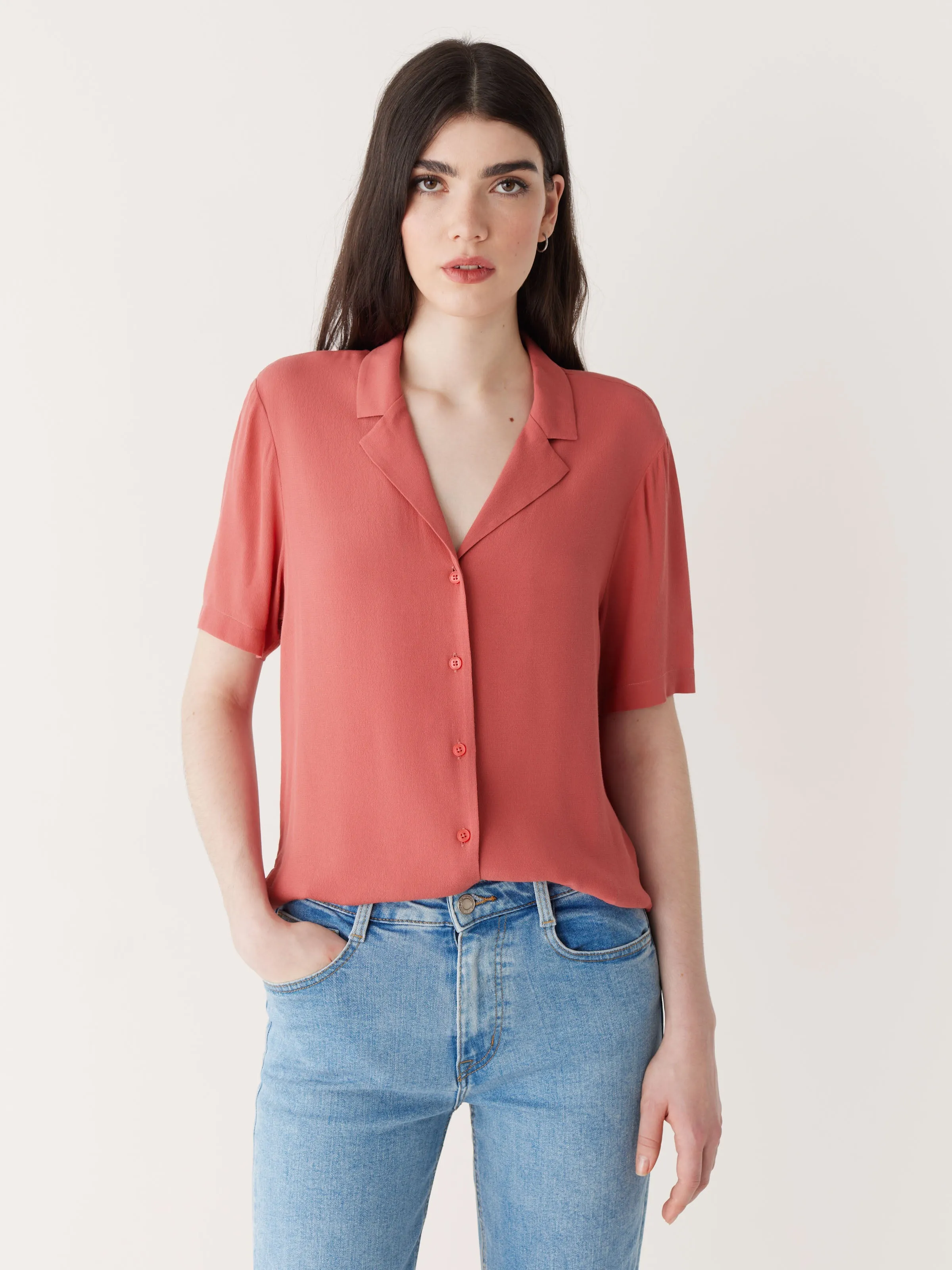 The Camp Collar Blouse in Hibiscus Red