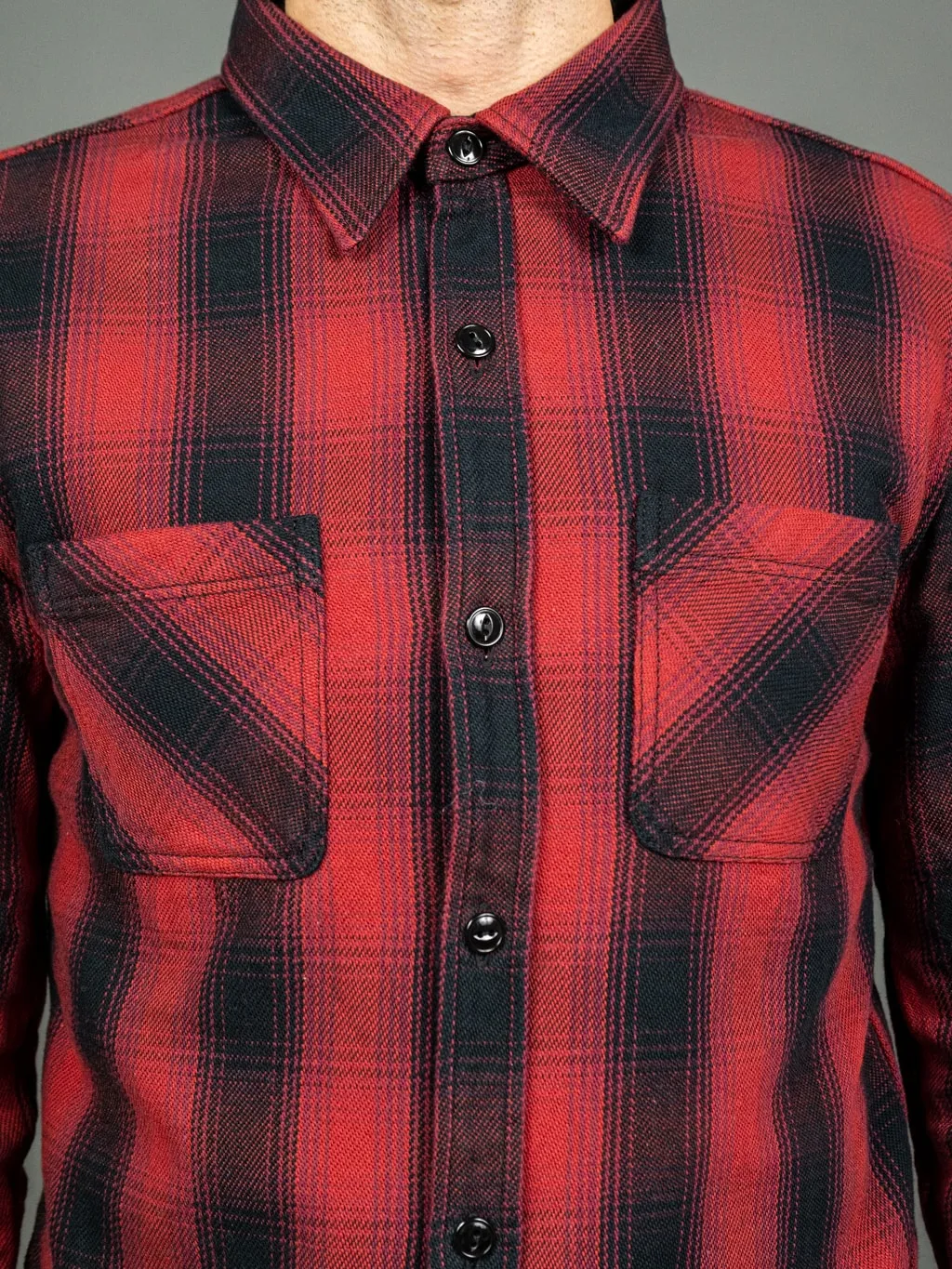 The Flat Head Ombré Flannel Shirt Red