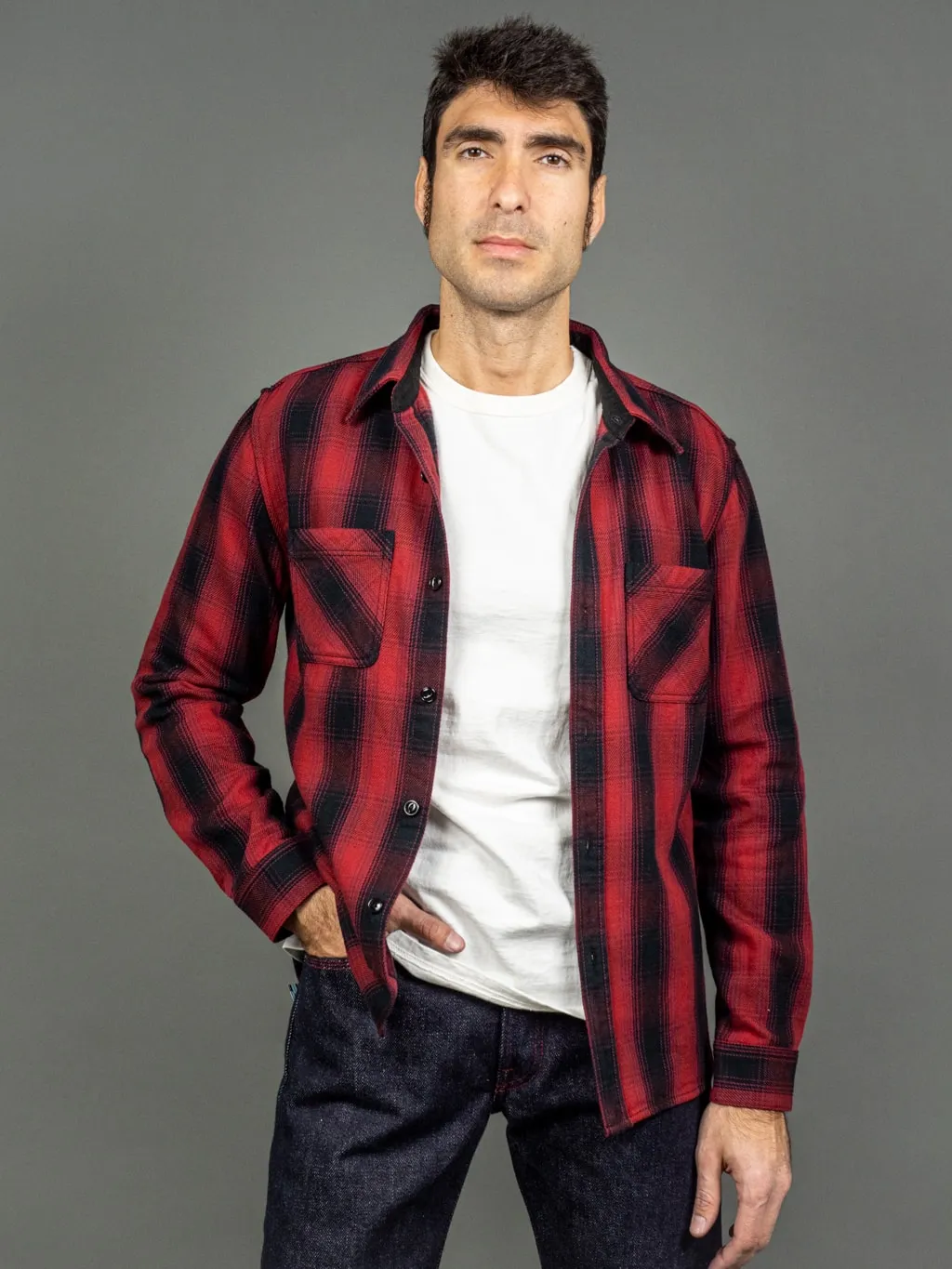 The Flat Head Ombré Flannel Shirt Red