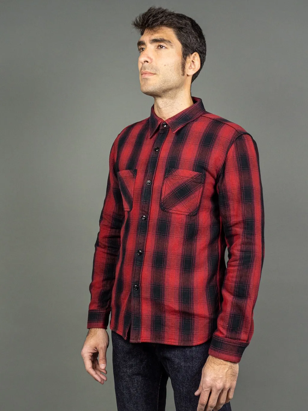 The Flat Head Ombré Flannel Shirt Red