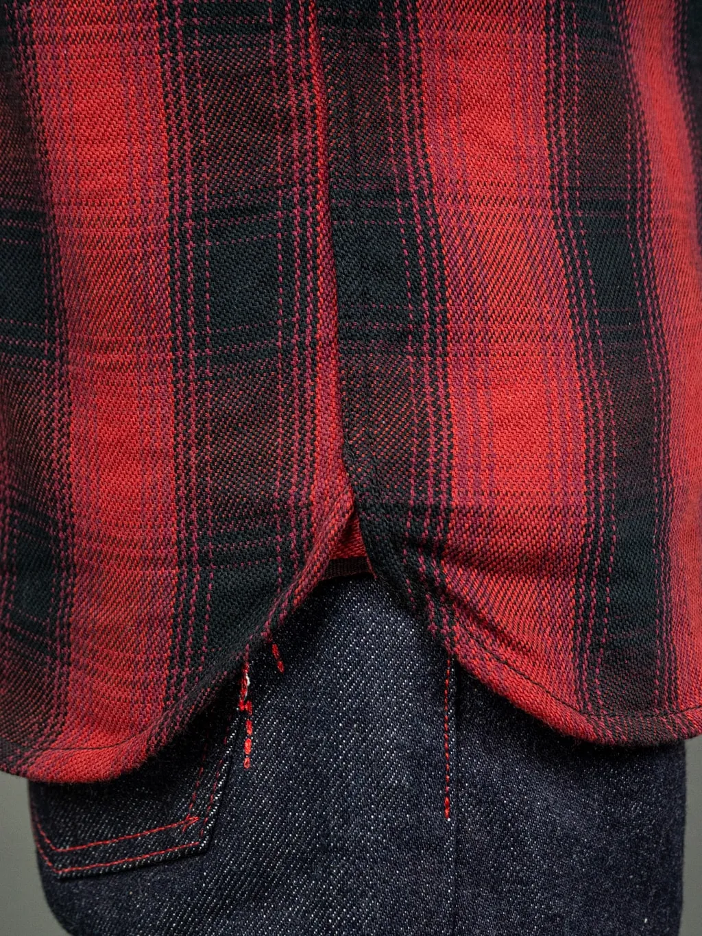 The Flat Head Ombré Flannel Shirt Red