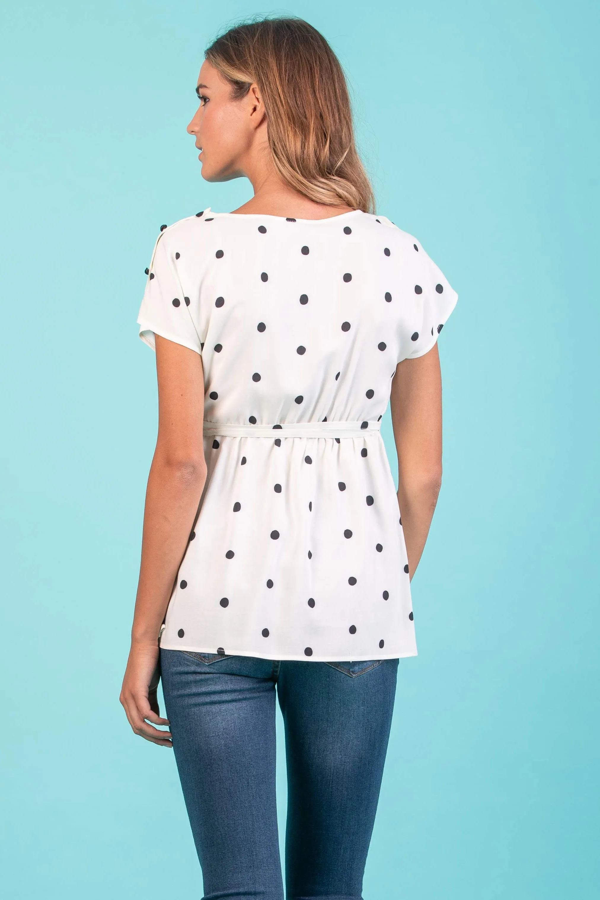 The Frieda Dotted Nursing Shirt with Tie