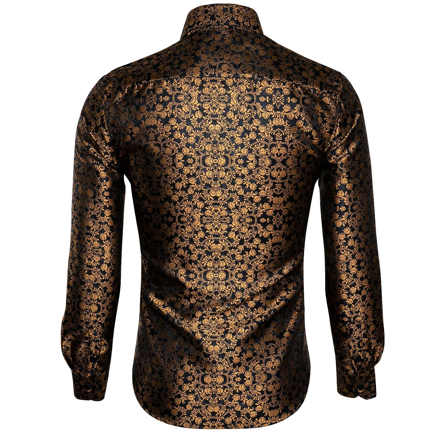 Ties2you Luxury Black Golden Floral Silk Men's Shirt