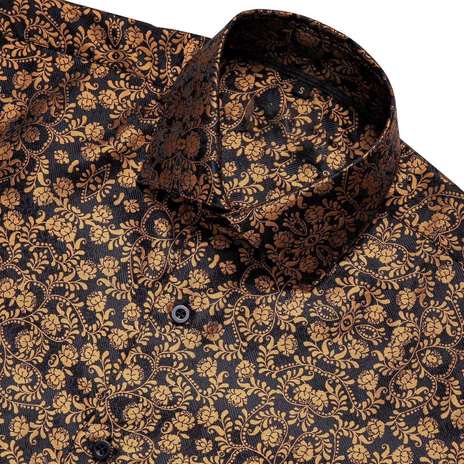 Ties2you Luxury Black Golden Floral Silk Men's Shirt