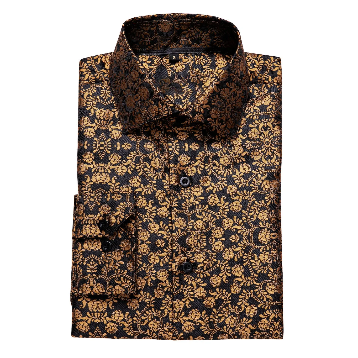 Ties2you Luxury Black Golden Floral Silk Men's Shirt