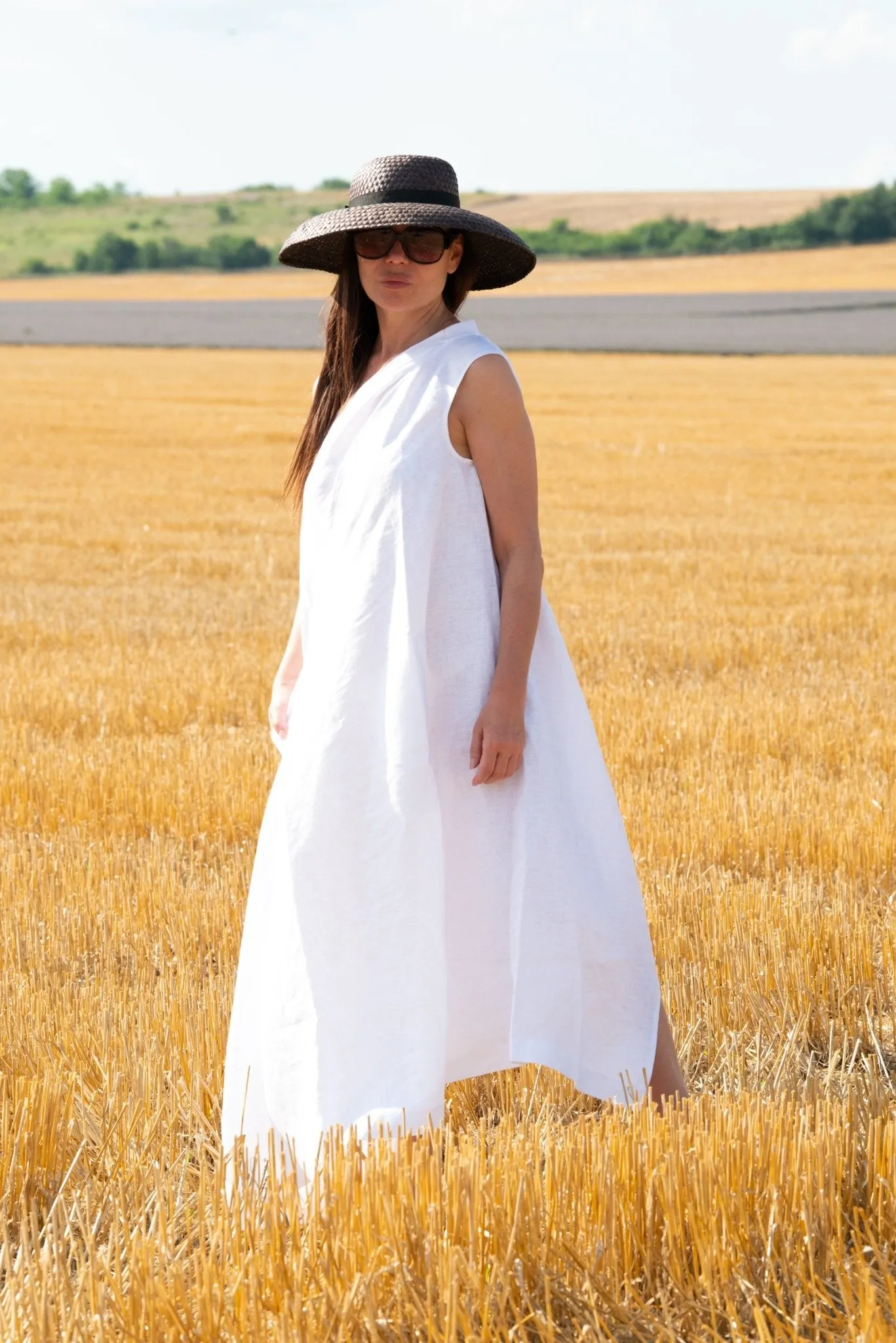 TIFFANY Linen Dress With One Shoulder