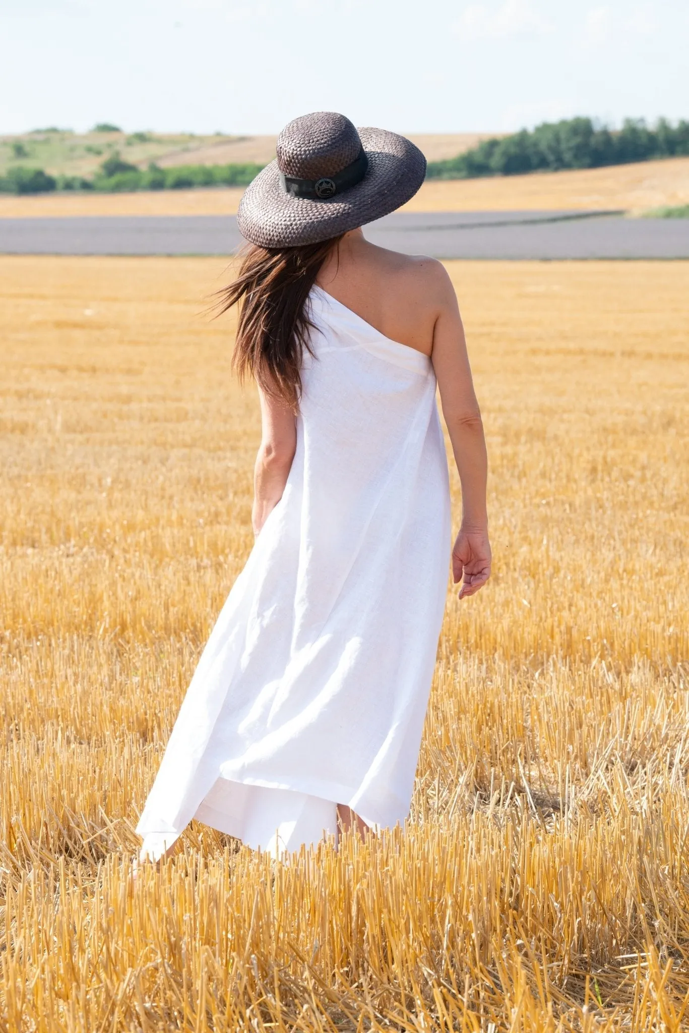 TIFFANY Linen Dress With One Shoulder