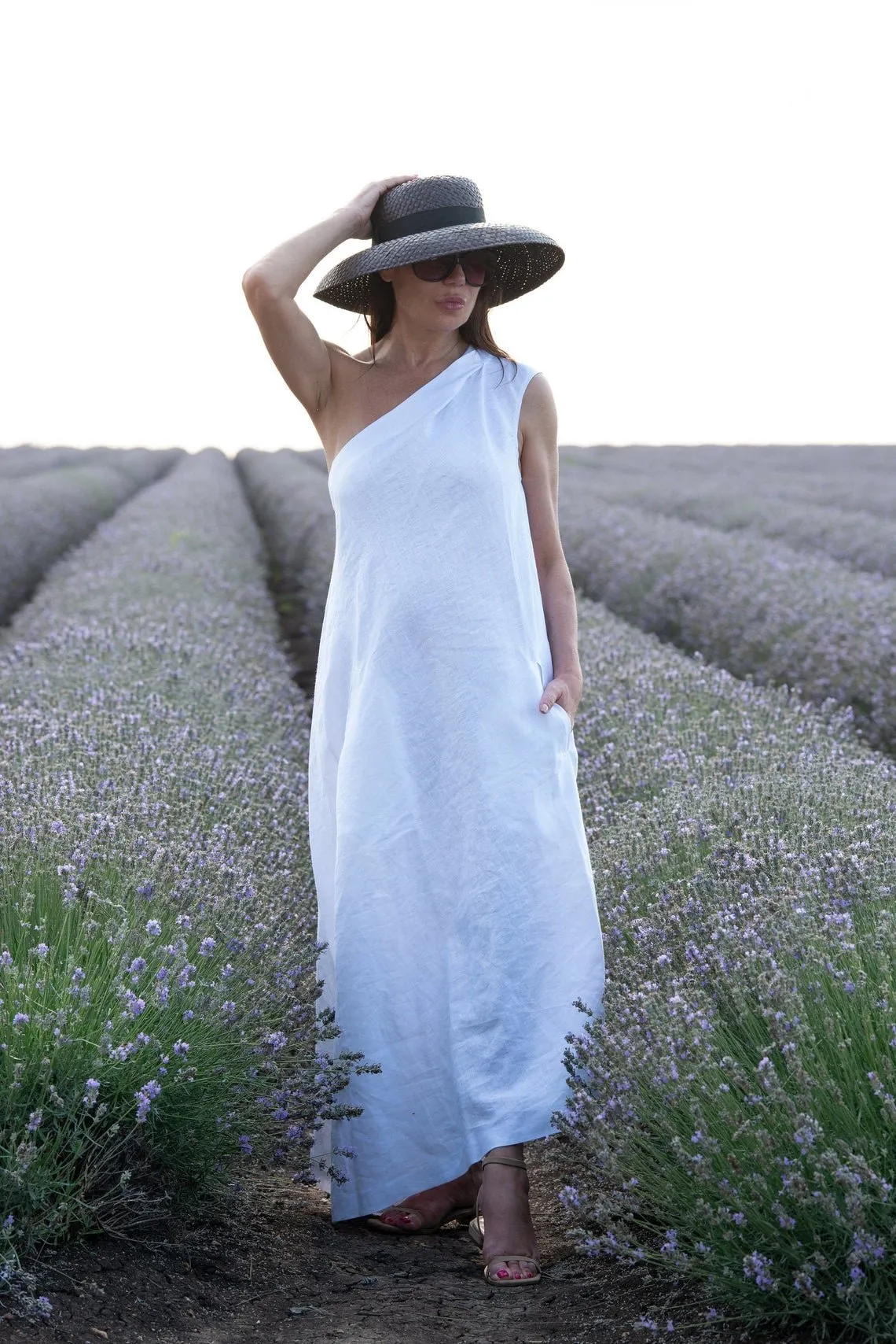 TIFFANY Linen Dress With One Shoulder