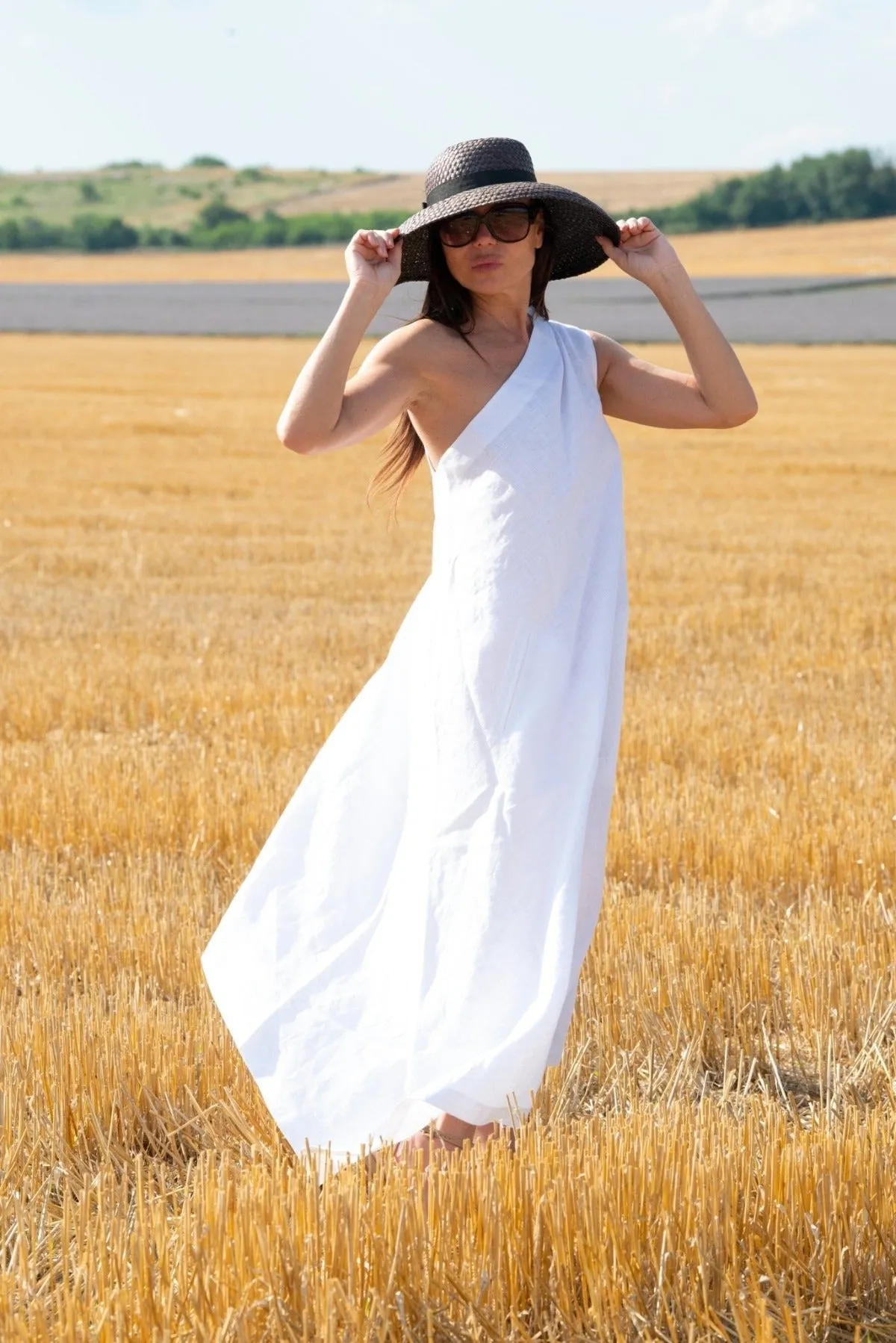 TIFFANY Linen Dress With One Shoulder