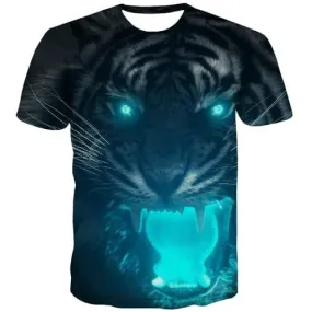 Tiger T shirts Men Cheetah T shirts Funny Animal Tshirts Cool Ferocious T-shirts 3d Halloween Tshirts Casual Short Sleeve