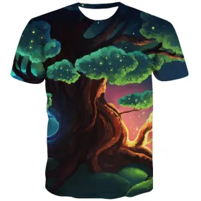 Tree T-shirt Men Moon Tshirts Casual Star Tshirt Anime Colorful Tshirts Cool