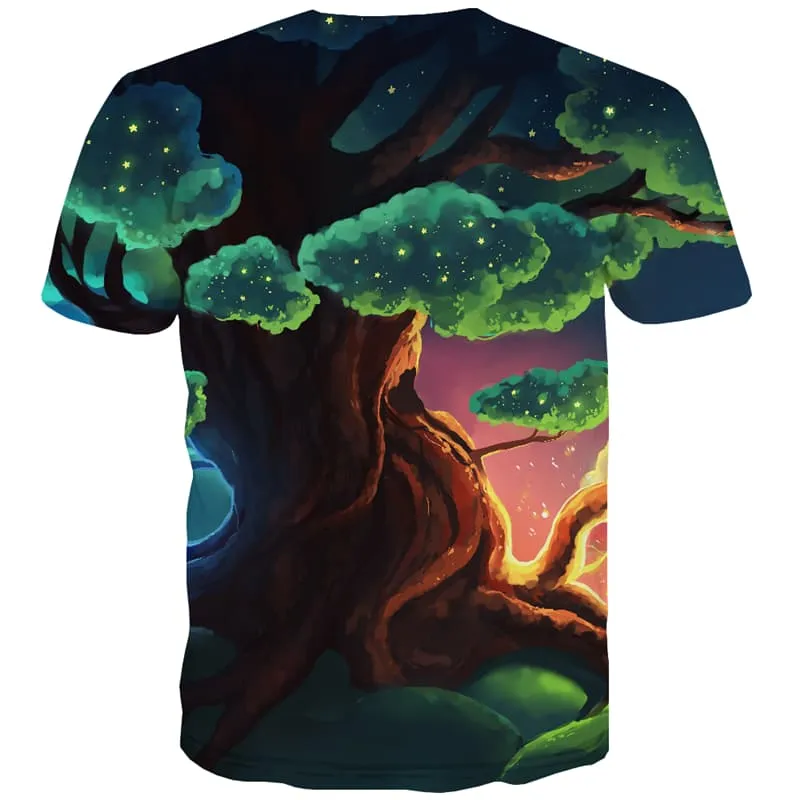 Tree T-shirt Men Moon Tshirts Casual Star Tshirt Anime Colorful Tshirts Cool