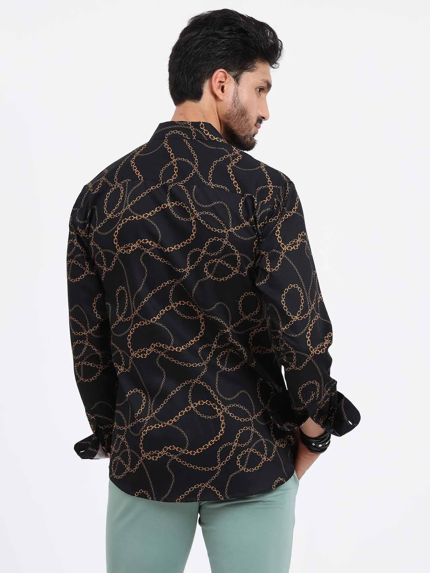 Vegas Golden Wire Black Cotton Full Sleeve Shirt