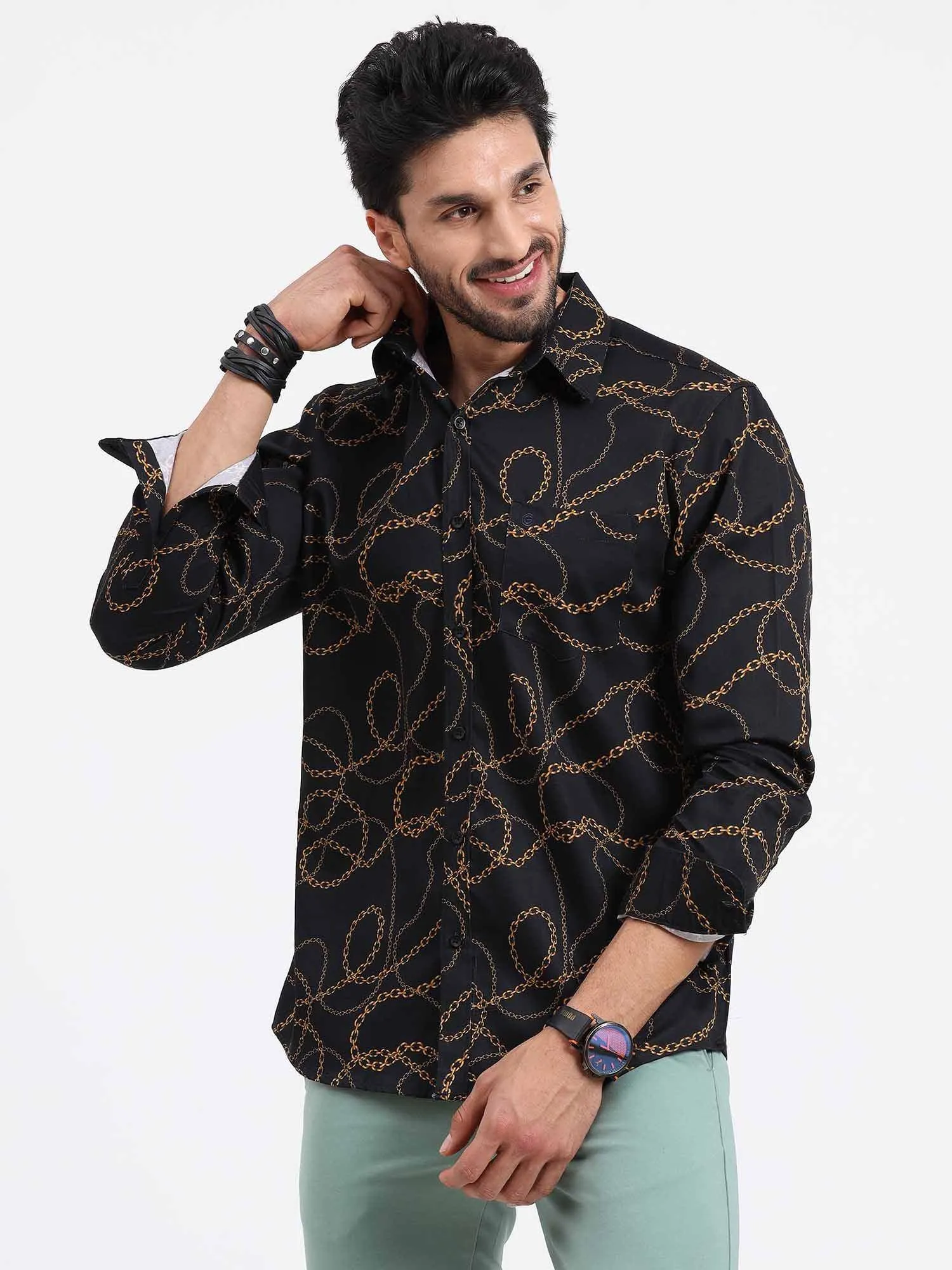 Vegas Golden Wire Black Cotton Full Sleeve Shirt