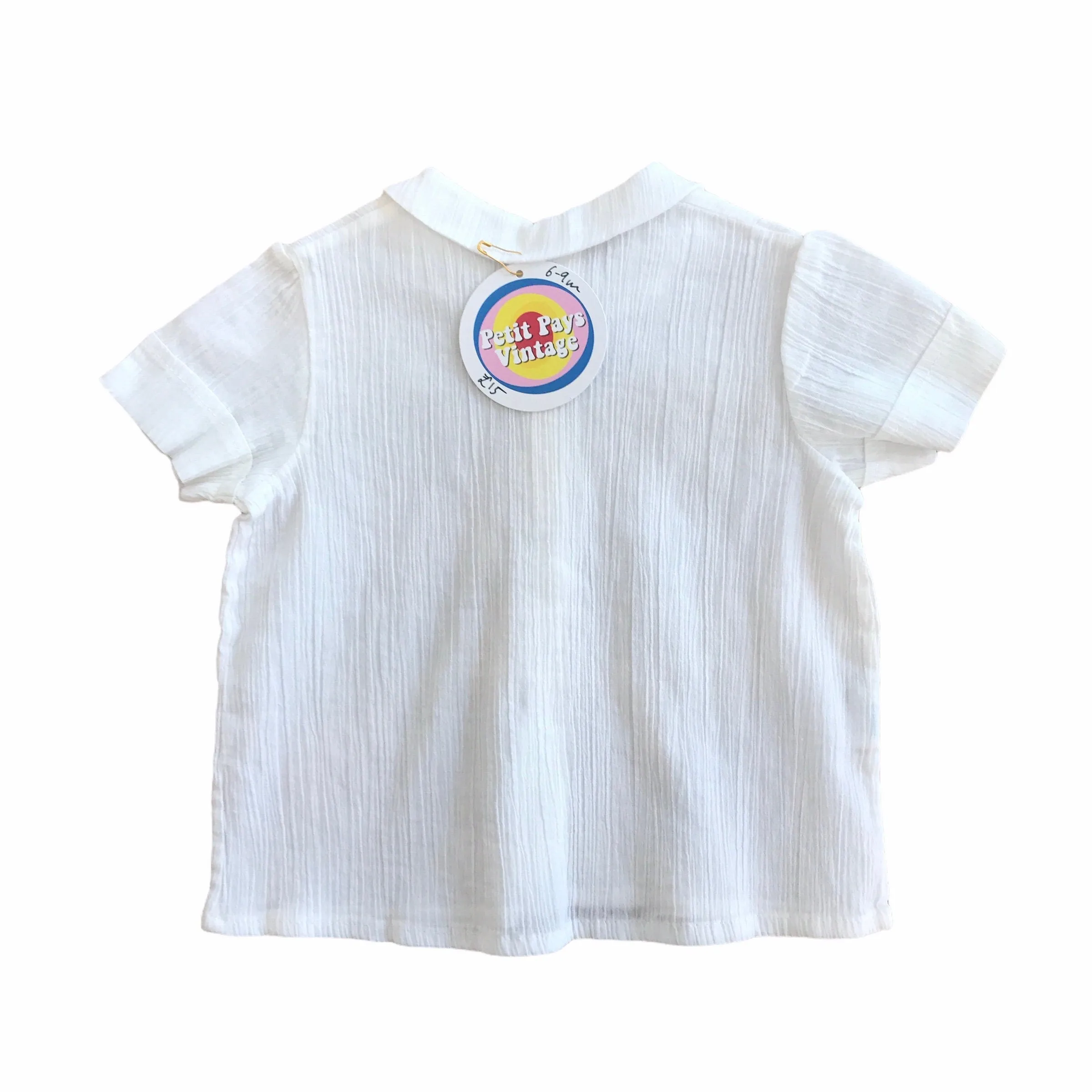 Vintage 1970s White Textured Shirt/Blouse  6-9 Months