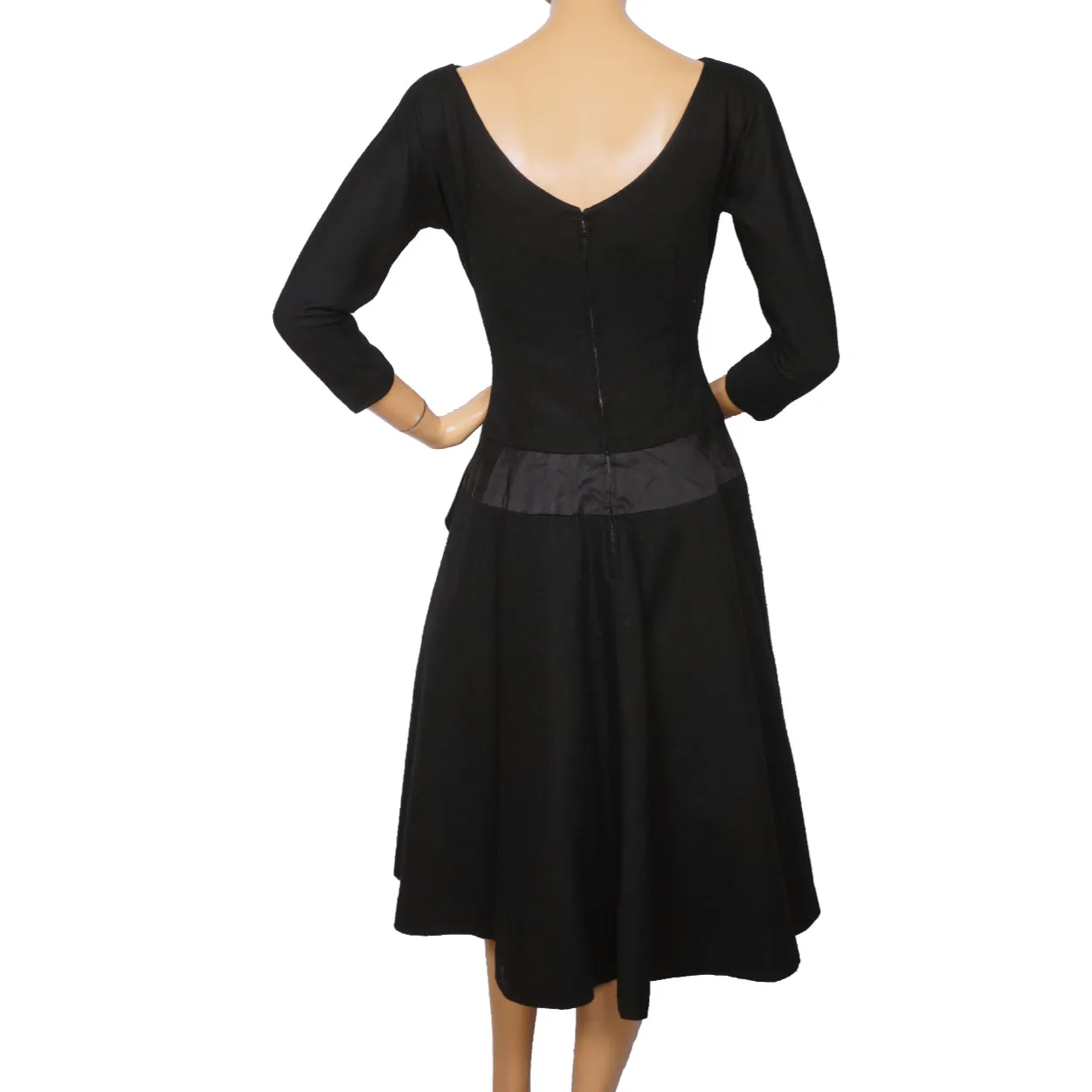 Vintage 50s Dress Black Wool and Satin Size M