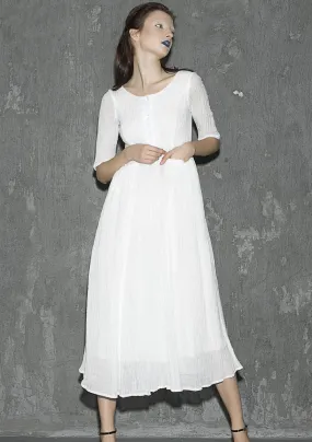 White linen dress maxi dress women dress long prom dress(1310)