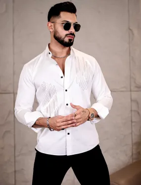 White Sequence Club Wear Satin Cotton Party Shirt