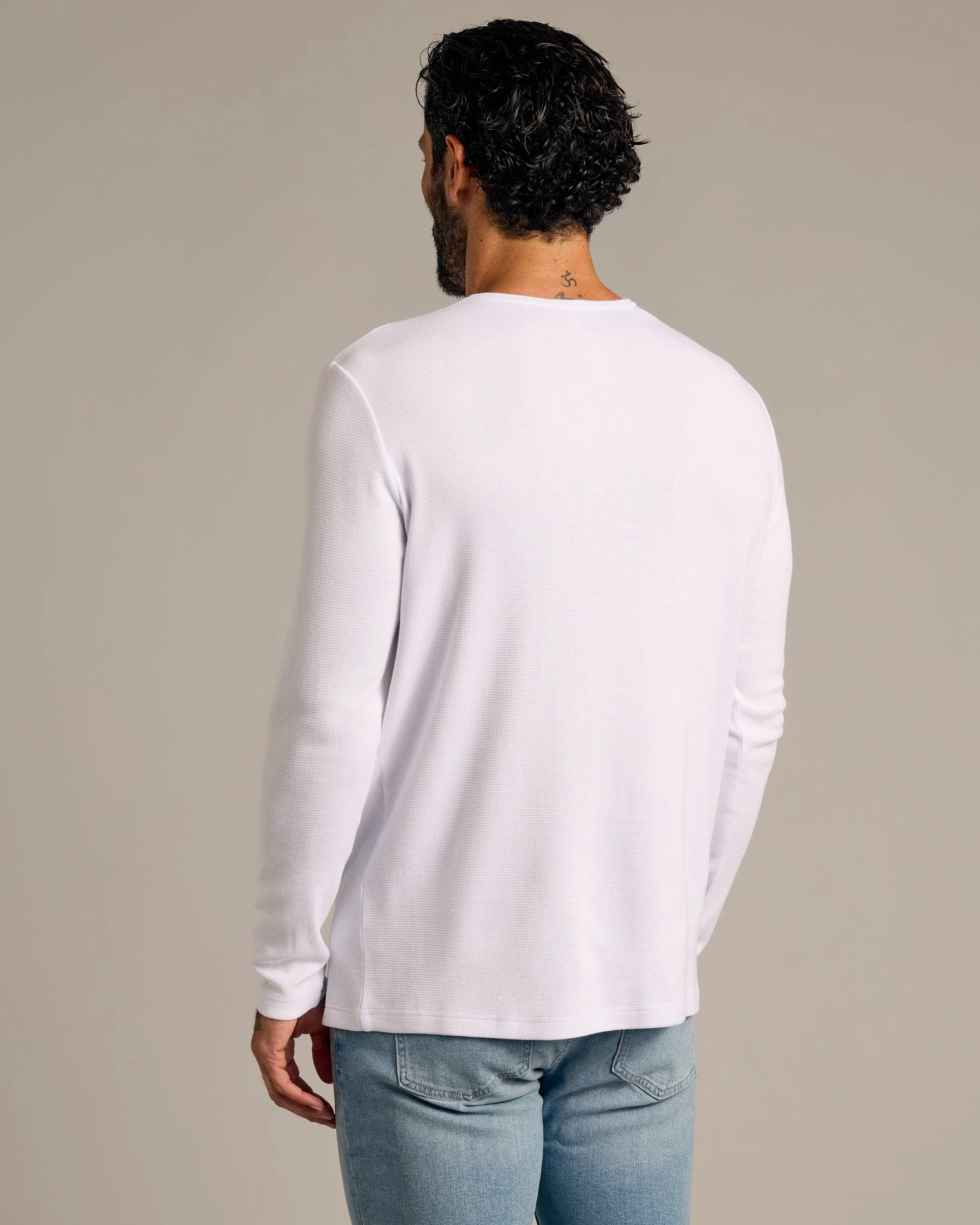 White Waffle Long Sleeve Henley