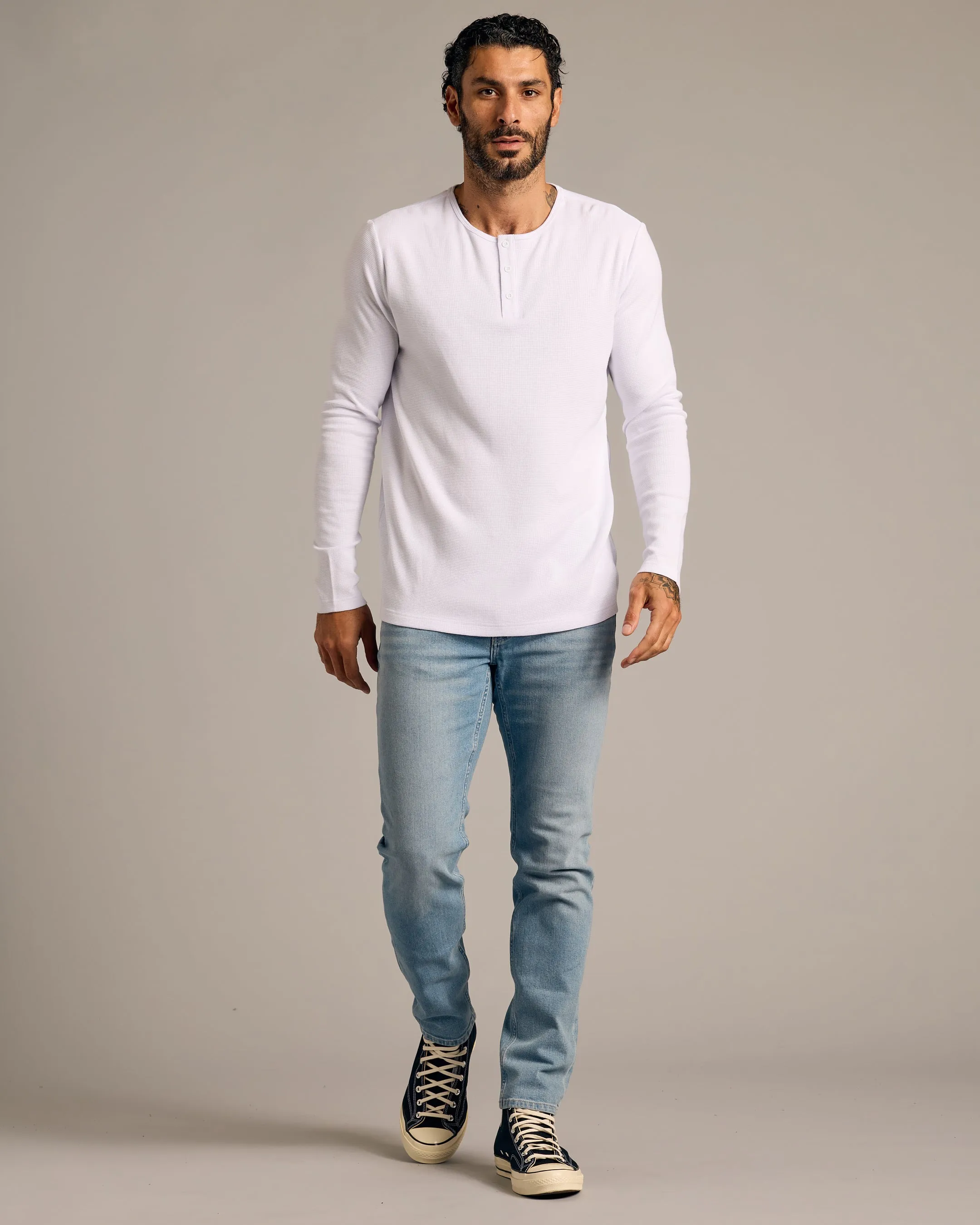 White Waffle Long Sleeve Henley