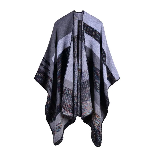 Winter Women's Striped Poncho Scarf - 5 Colors