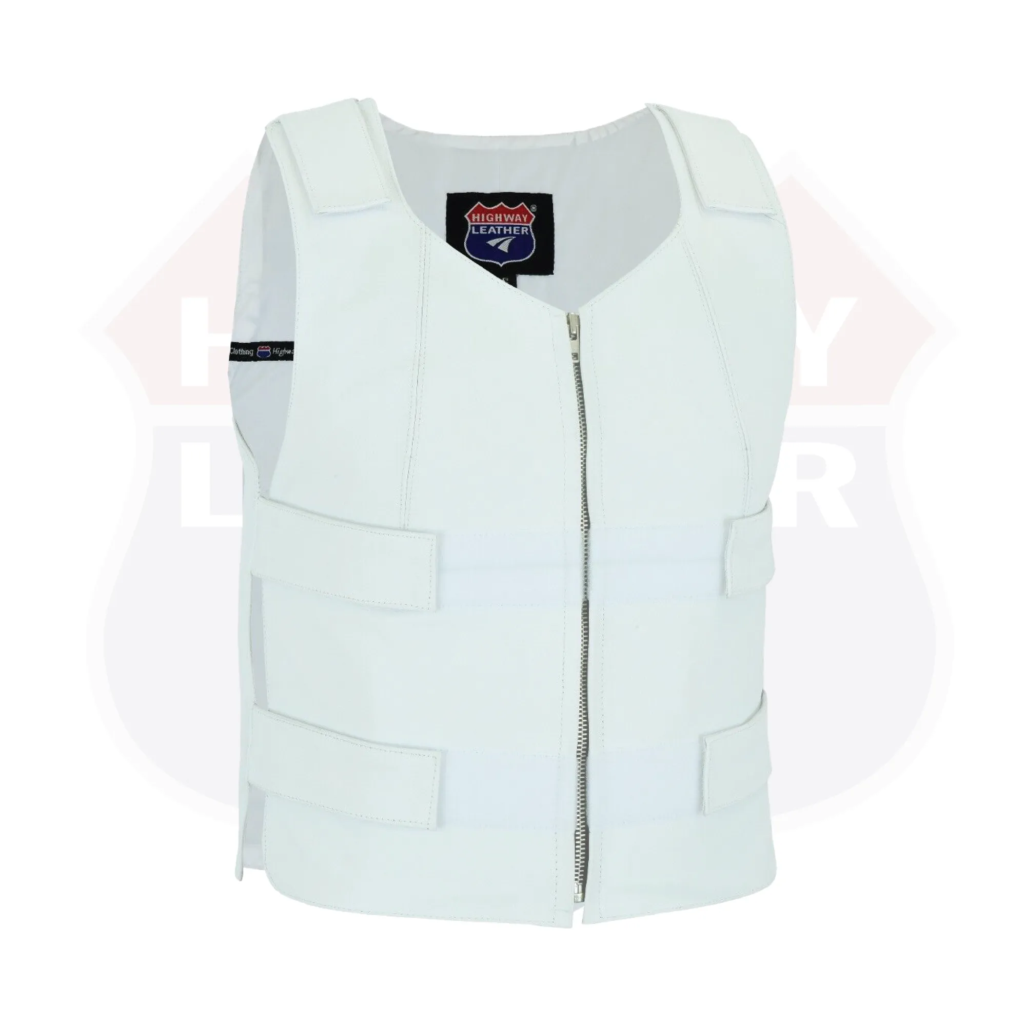 Women White Bullet proof style leather Vest for Biker club