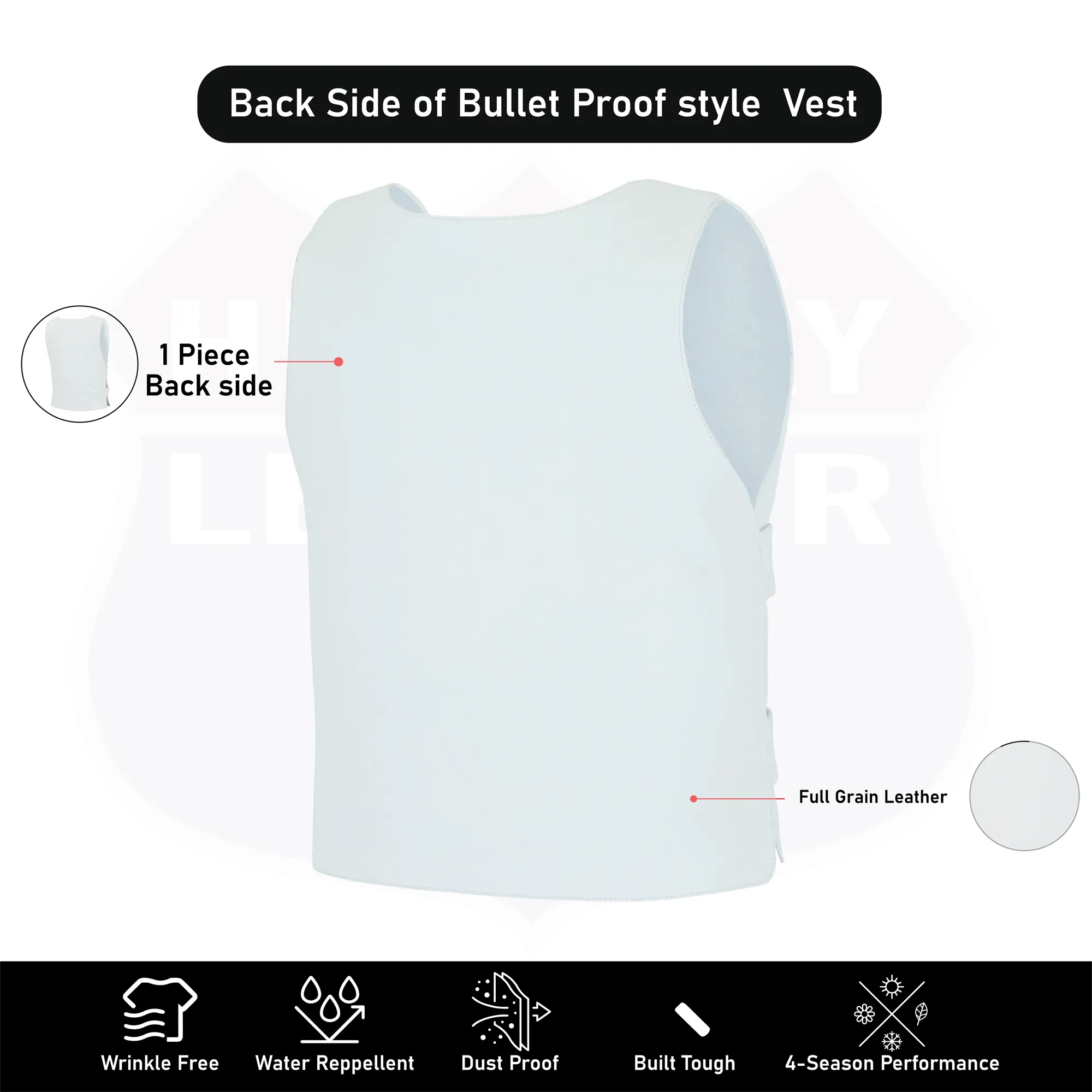 Women White Bullet proof style leather Vest for Biker club