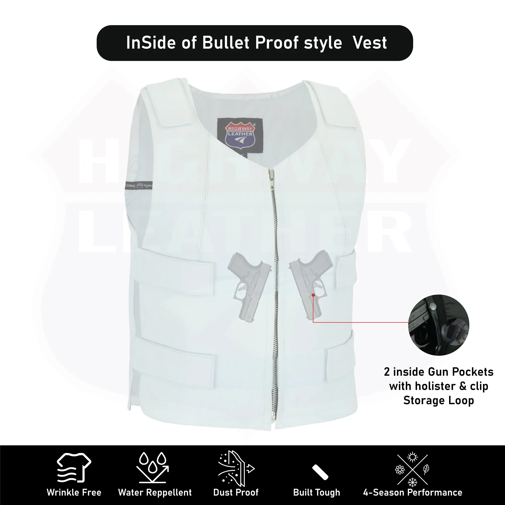 Women White Bullet proof style leather Vest for Biker club