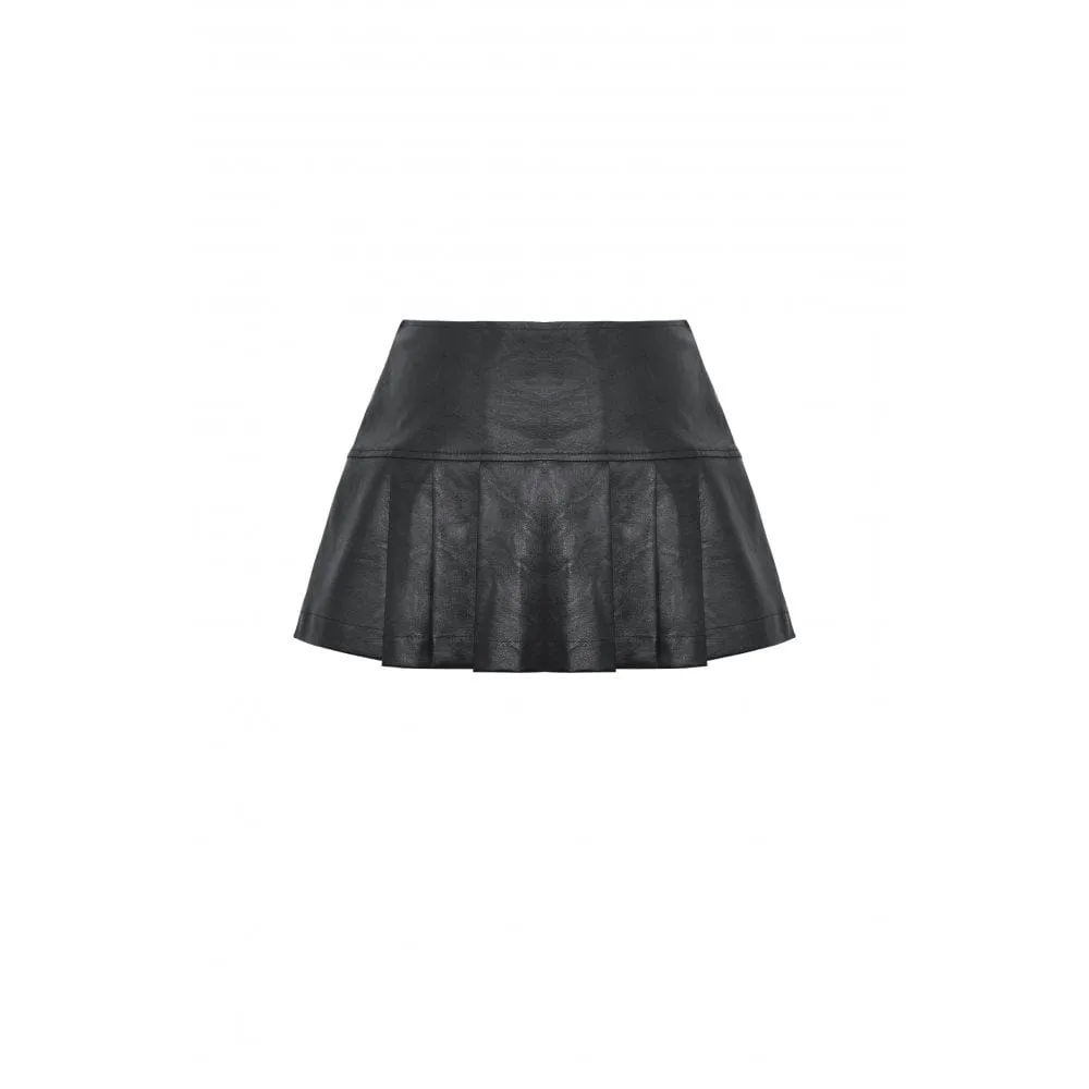 Women's Punk Buckle Faux Leather Pleated Skirt