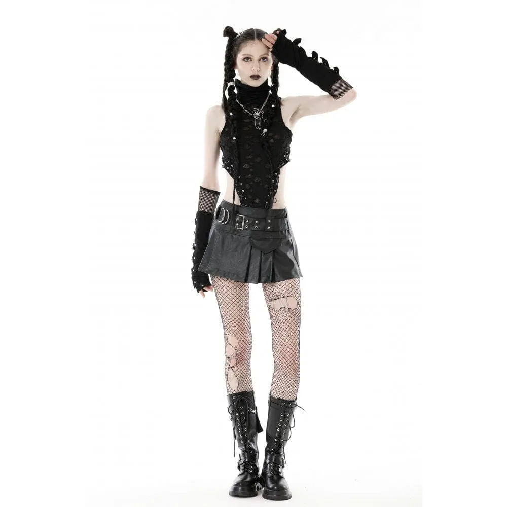 Women's Punk Buckle Faux Leather Pleated Skirt